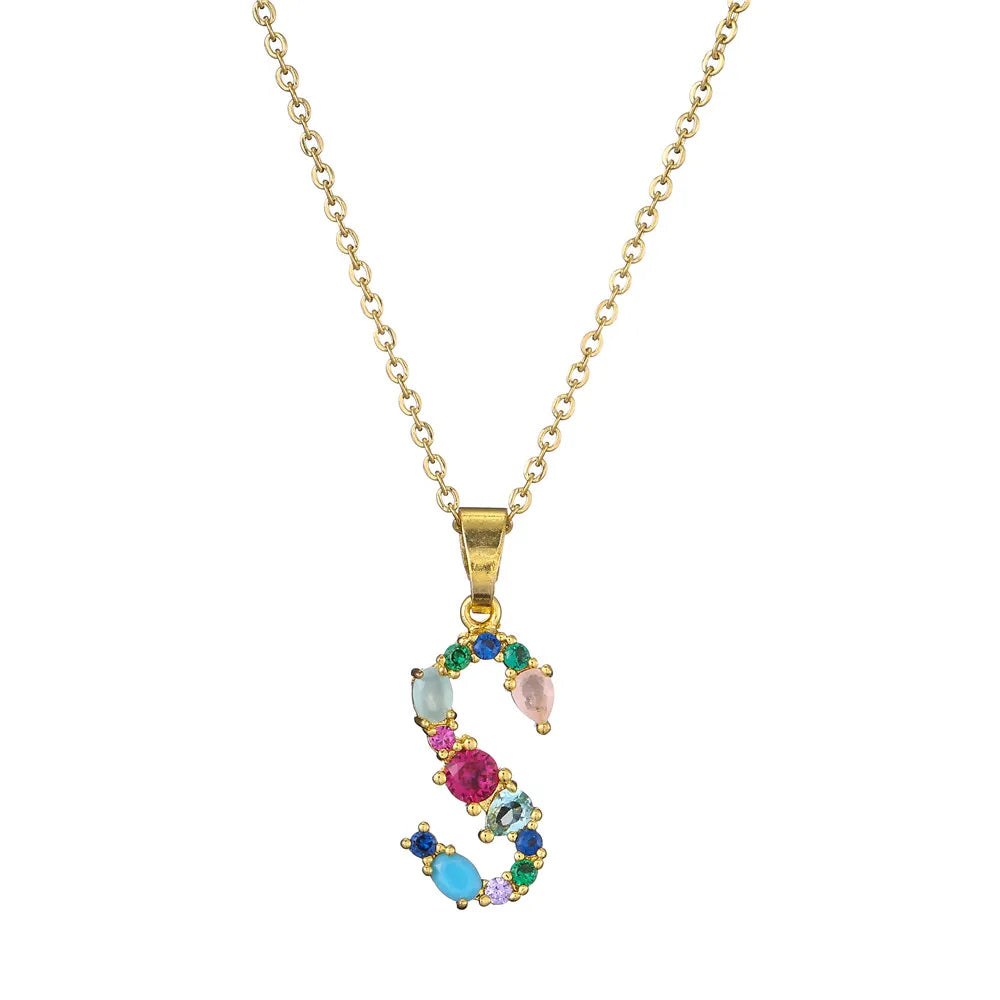 2024 New Hot Colourful Crystal AAA CZ 26 Capital Letters Pendant Necklace For Women Girl Gold Color Copper Initial Name Jewelry