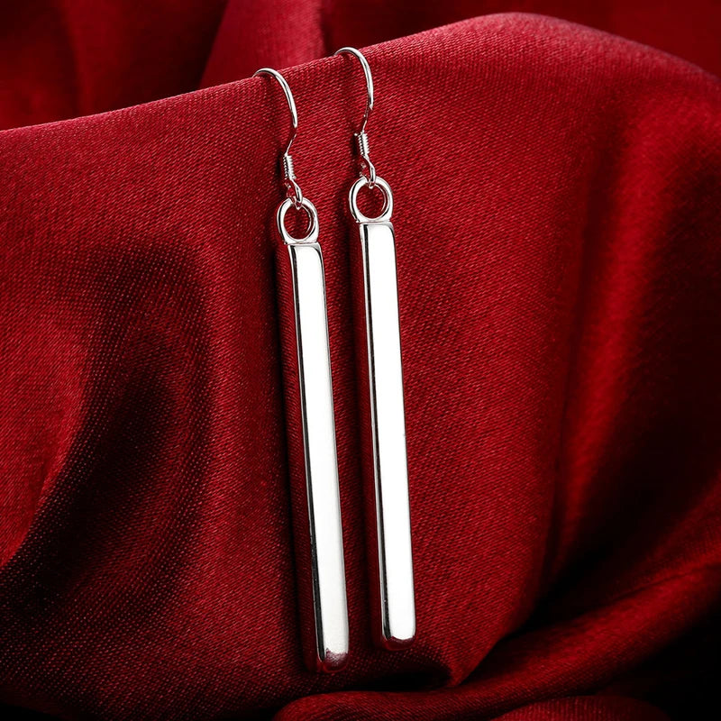 Juegos de joyas de plata 925, collares de columna cuadrada, pendientes colgantes para mujer, conjunto de joyas de moda