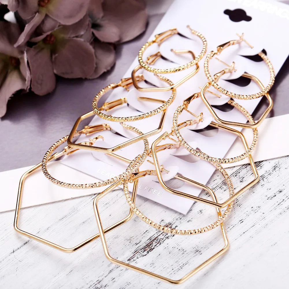 Modische, hyperbolische Creolen für Frauen, gold-silberfarben, kleine, große Polygon-Kreis-Ohrringe, weiblicher trendiger Schmuck als Geschenk