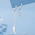 VENTFILLE Pendientes Asimétricos de Pluma de Plata de Ley 925 con Piedra Lunar Blanca, Pendientes Colgantes para Mujer, Joyería Hecha a Mano