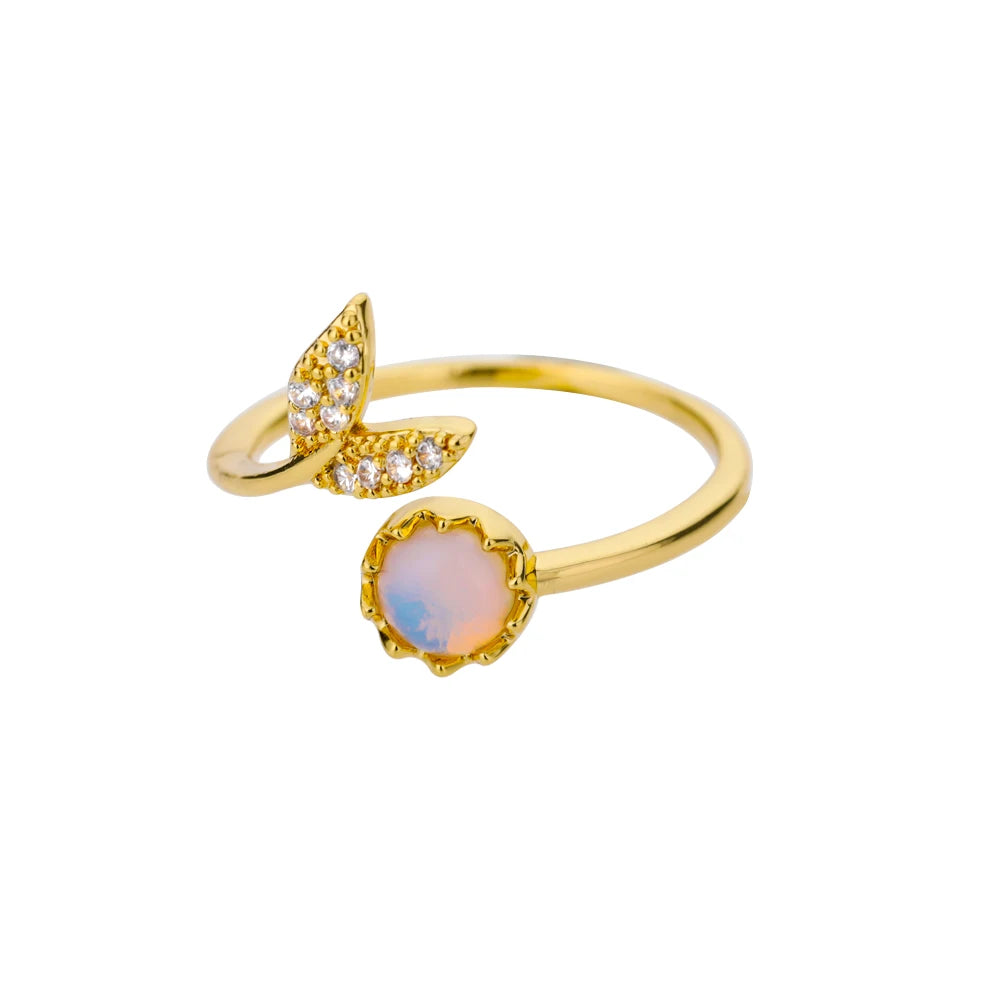 Fashion Opalringe für Frauen Edelstahl Opal Kristall Stein Blätter Fingerring Verlobung Böhmischer Schmuck Geschenk