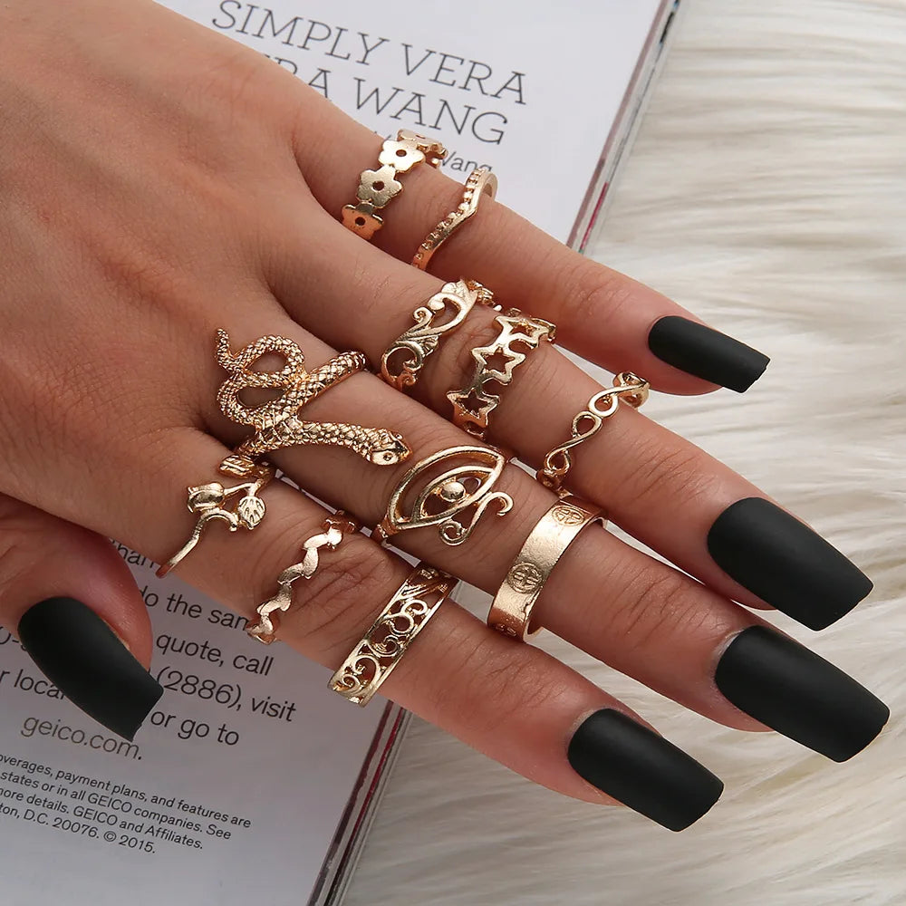 Fashion Geometrische Knöchelringe Set Für Frauen Kristall Goldfarben Fingerring Boho Damen Hochzeit Schmuck Geschenk