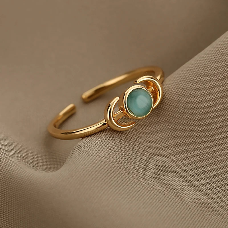Edelstahl Opal Fingerringe für Frauen Mode Verstellbares Paar Geometrischer Ring Handgefertigter Ästhetischer Schmuck Anillos Geschenk