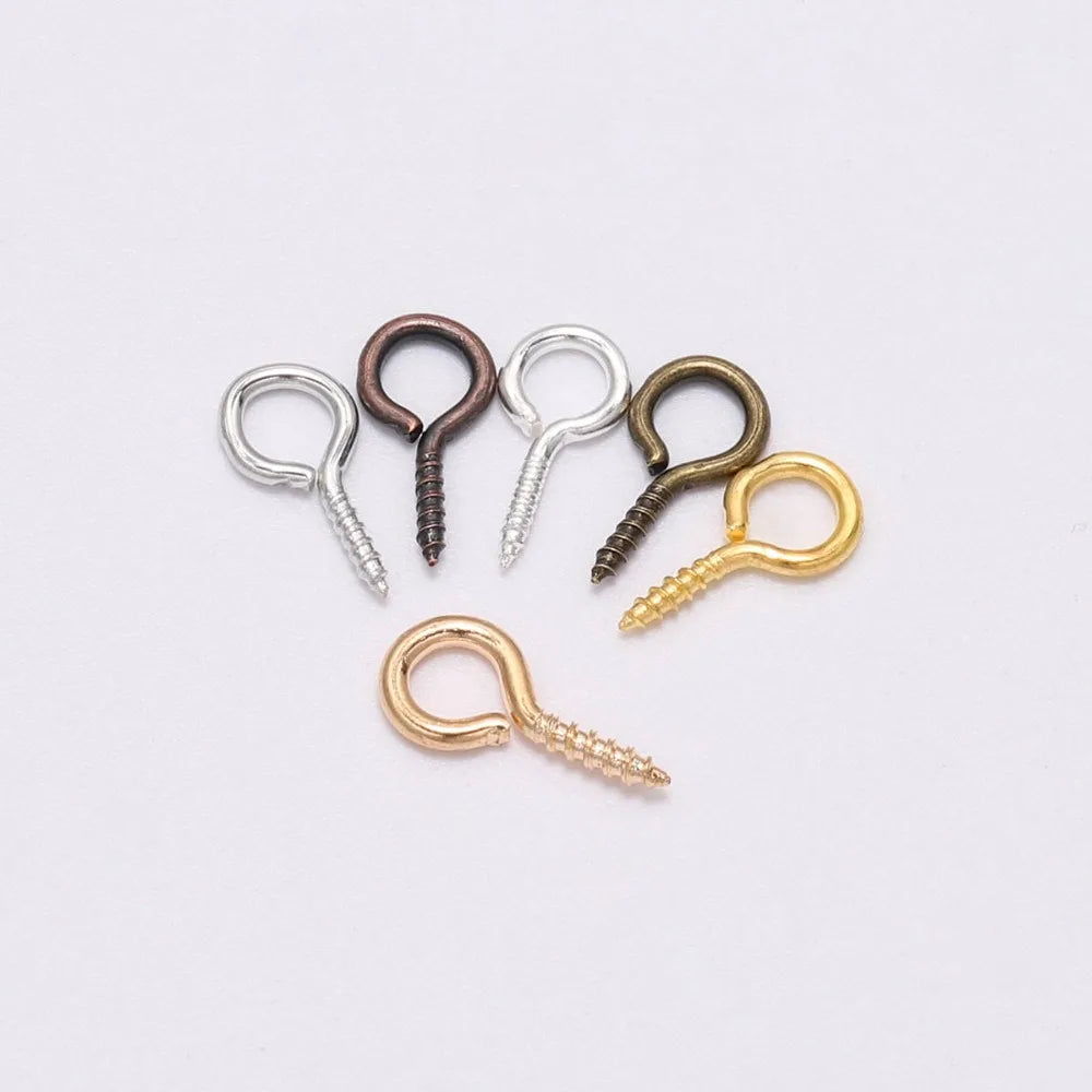 100-200 unidades de mini ganchos de ojo, cierres de tornillo dorados, conectores, colgantes, ganchos roscados para hacer joyas, accesorios