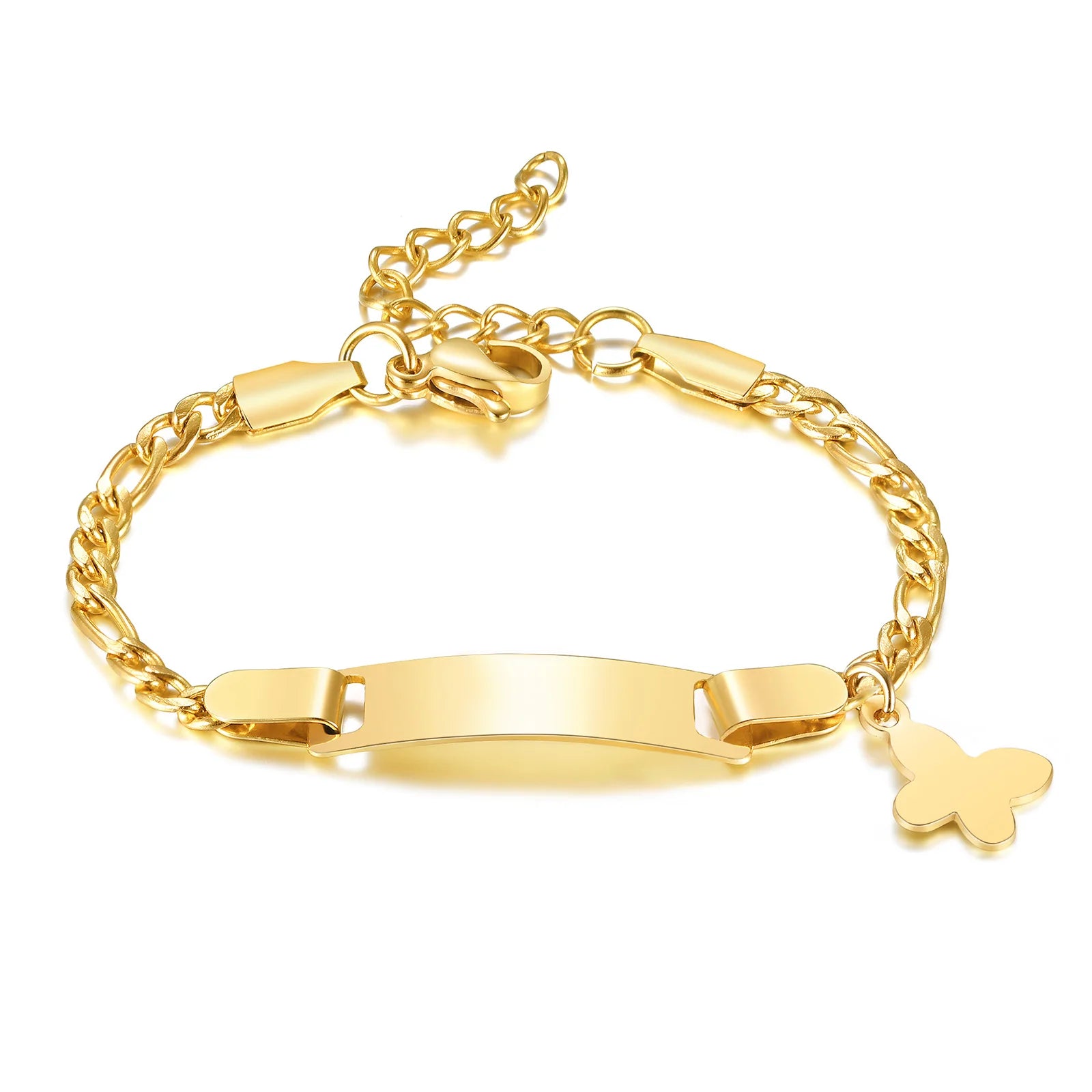 Personalisiertes Armband mit Wunschnamen und Herz, Edelstahl Figaro-Kettenglied verstellbar, graviertes Geschenk für Jungen und Mädchen