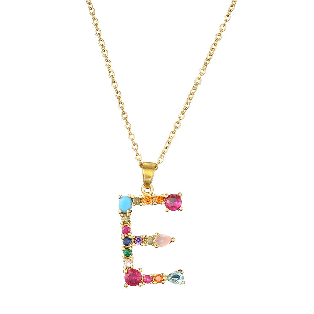 2024 New Hot Colourful Crystal AAA CZ 26 Capital Letters Pendant Necklace For Women Girl Gold Color Copper Initial Name Jewelry