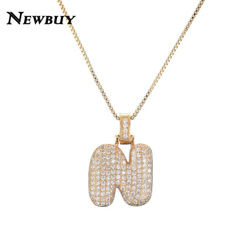 NEWBUY CZ Zirconia Crystal 26 A-Z Letters Pendant Necklace For Men Women Punk Initials Name Necklace Fashion Hip Hop Jewelry