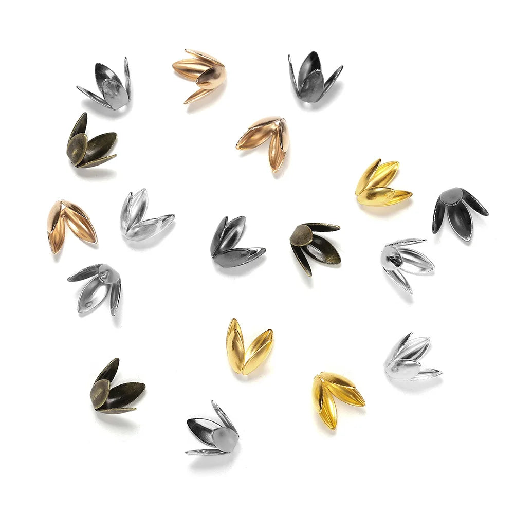 100 Stück/Los Vierblättrige Blume Metall lose Abstandhalter Kappen Blütenblatt getrennte Endkappen für die Schmuckherstellung Armbandzubehör