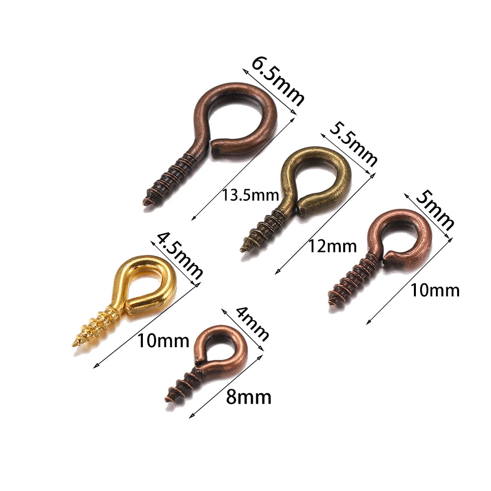 100-200 unidades de mini ganchos de ojo, cierres de tornillo dorados, conectores, colgantes, ganchos roscados para hacer joyas, accesorios