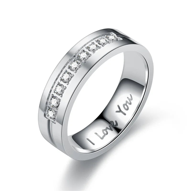 Anillos de compromiso de acero inoxidable para parejas, de moda, para mujer y hombre, con cristal, con la inscripción "I LOVE YOU", regalo de joyería para boda 2021