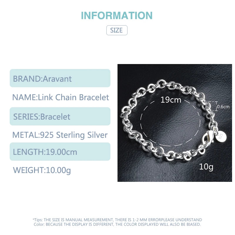 Aravant 925er Sterlingsilber 6mm Gliederkettenarmband für Damen Mode Schmuck