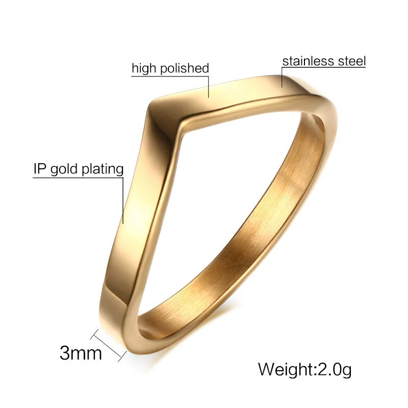 Einfacher Chevron V-Form Ring oder Party 316L Edelstahl Modeschmuck Ringe für Damen