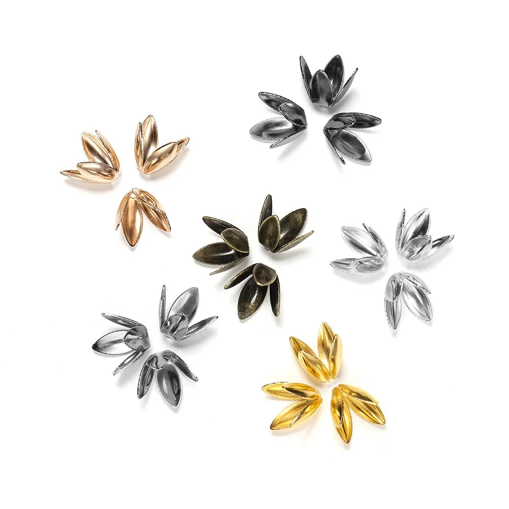 100 Stück/Los Vierblättrige Blume Metall lose Abstandhalter Kappen Blütenblatt getrennte Endkappen für die Schmuckherstellung Armbandzubehör