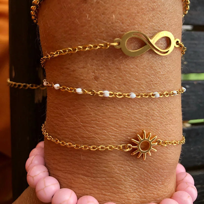 ICFTZWE Sonne Hohlarmbänder für Frauen Edelstahl Handkette Vintage Sonnenblumen Fußkette Boho Fußschmuck Accessoires