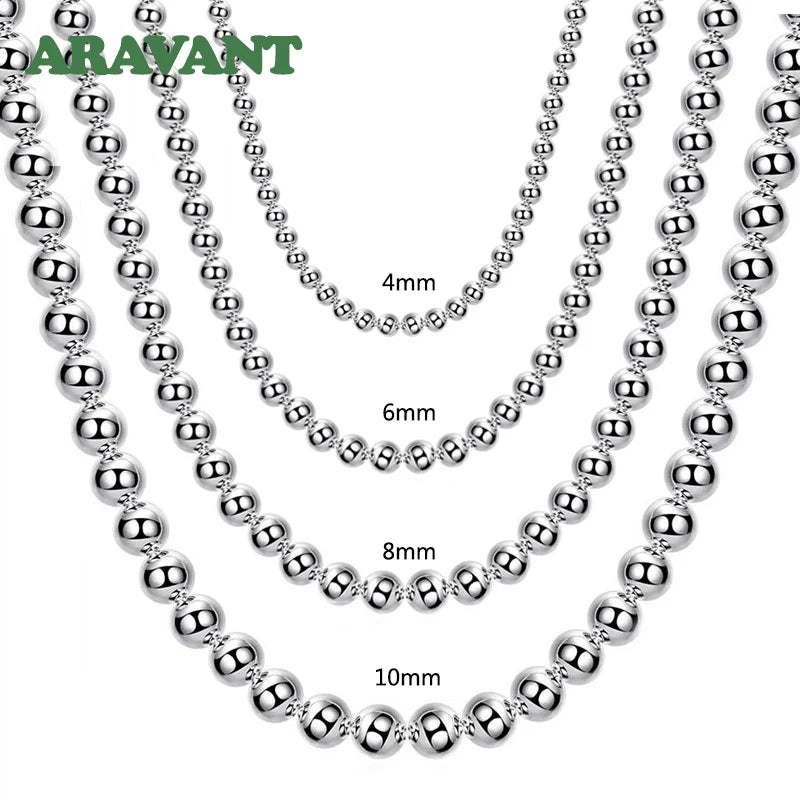 Aravant Collar de cadena de cuentas de plata 925 de 4MM/6MM/8MM/10MM para hombres y mujeres, joyería de moda