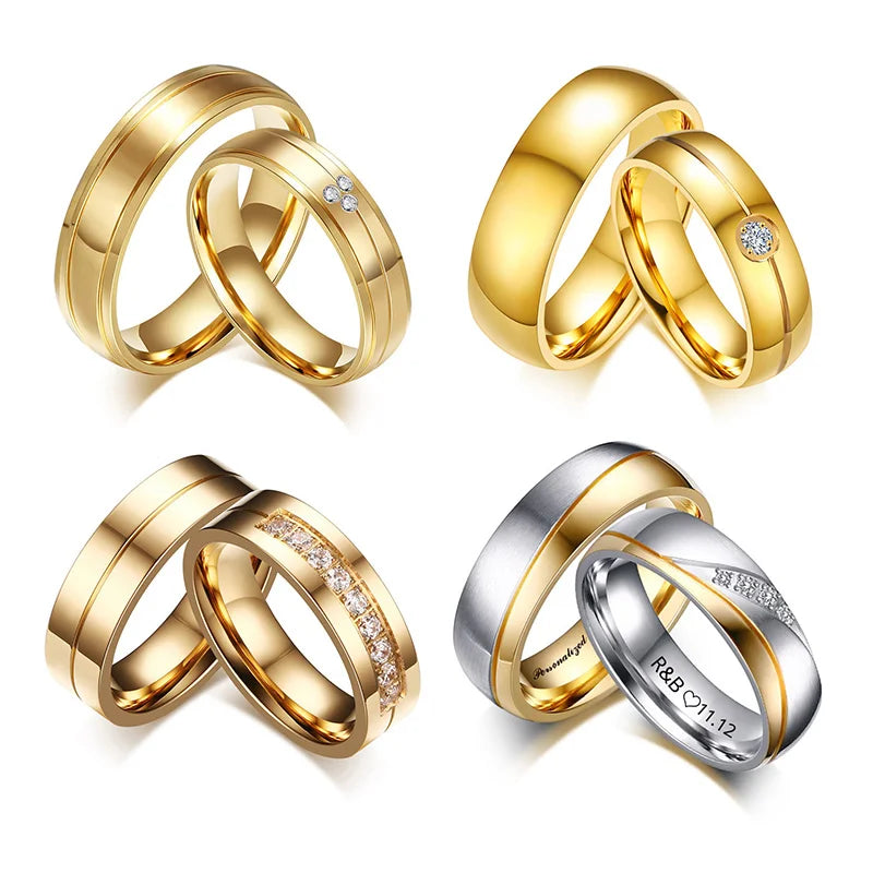 Anillos de boda personalizados con nombre grabable para parejas, hombres y mujeres, de acero inoxidable, regalos para fiesta de compromiso