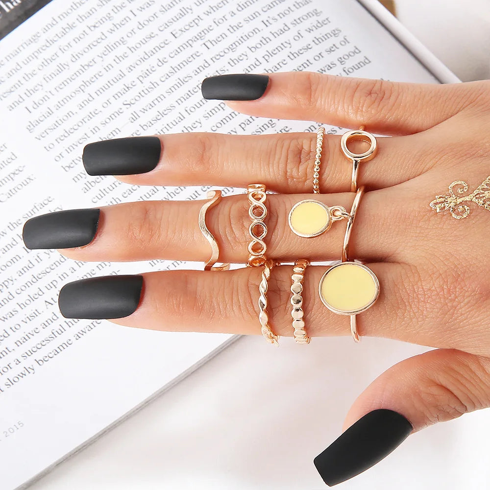 Fashion Geometrische Knöchelringe Set Für Frauen Kristall Goldfarben Fingerring Boho Damen Hochzeit Schmuck Geschenk