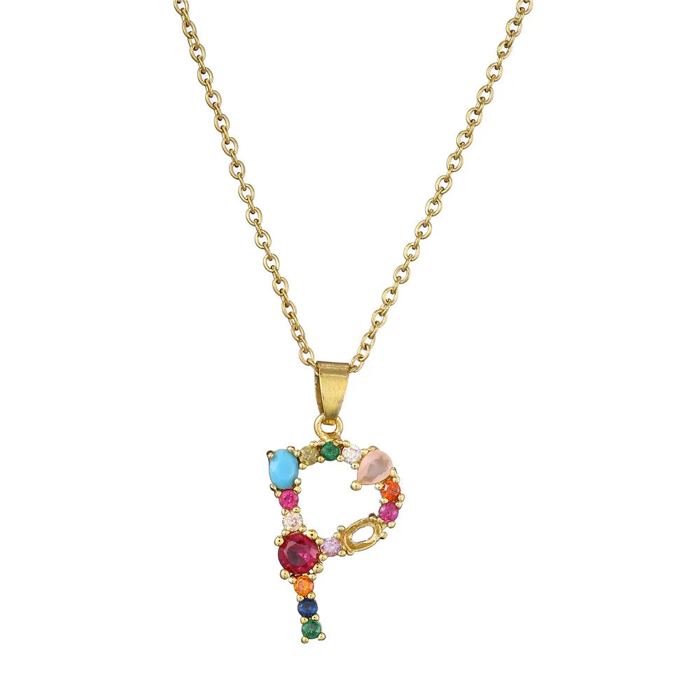 2024 New Hot Colourful Crystal AAA CZ 26 Capital Letters Pendant Necklace For Women Girl Gold Color Copper Initial Name Jewelry