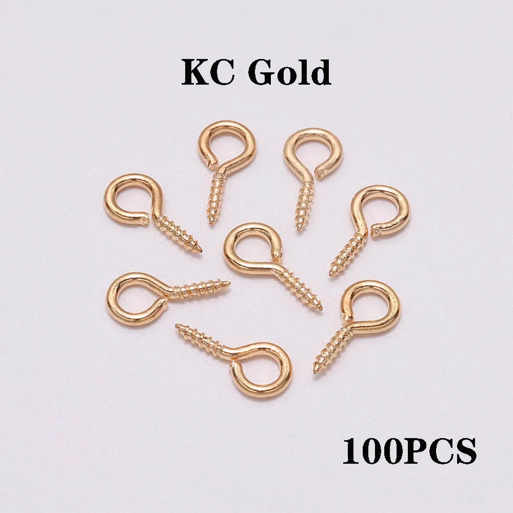 100-200 unidades de mini ganchos de ojo, cierres de tornillo dorados, conectores, colgantes, ganchos roscados para hacer joyas, accesorios