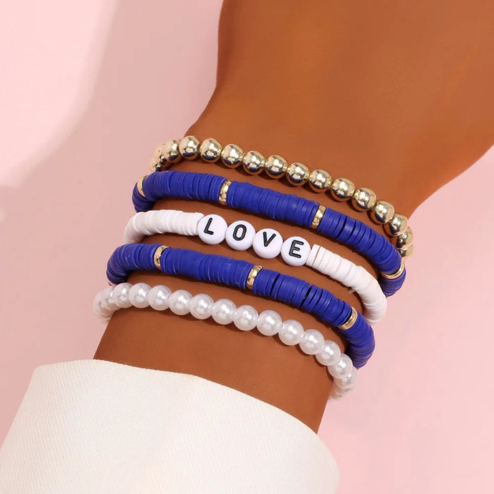 Juego de Pulseras Apilables Arcoíris de Moda para Mujer con Dijes de Corazón, Arcilla Blanda, Cuentas en Capas, Cadena, Brazalete, Joyería Bohemio Femenina
