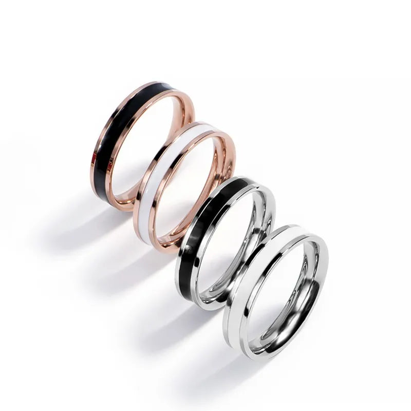4mm Edelstahl Schwarz/Weiß Emaillierter Ehering für Damen Mädchen Größe 3-10