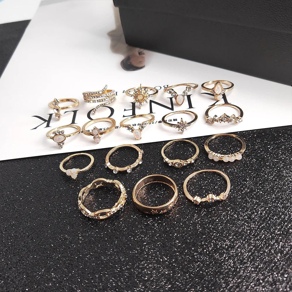 Fashion Geometrische Knöchelringe Set Für Frauen Kristall Goldfarben Fingerring Boho Damen Hochzeit Schmuck Geschenk