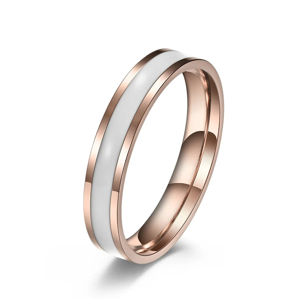 4mm Edelstahl Schwarz/Weiß Emaillierter Ehering für Damen Mädchen Größe 3-10