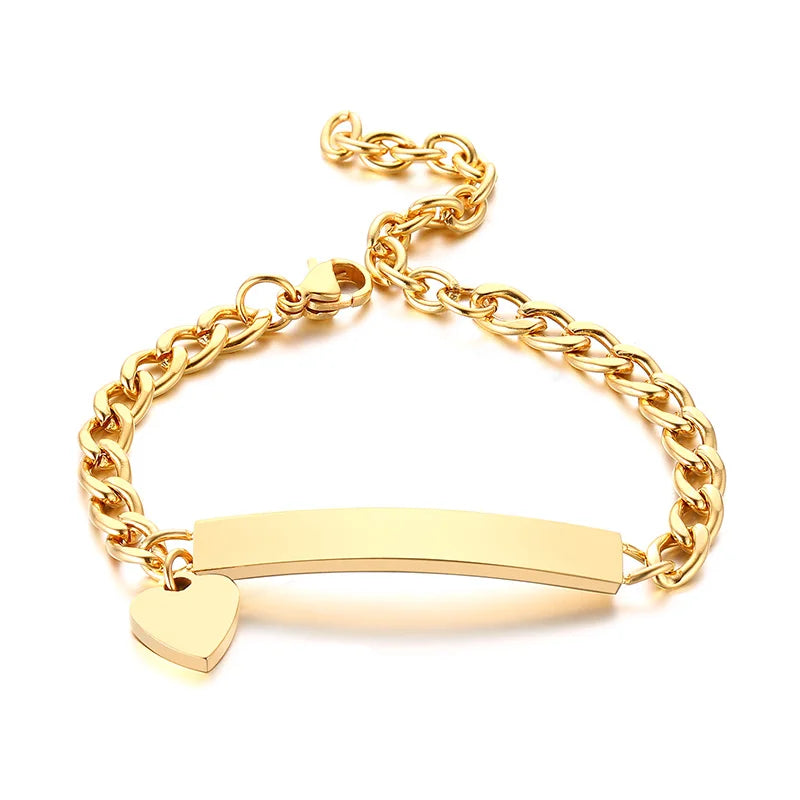 Personalisiertes Armband mit Wunschnamen und Herz, Edelstahl Figaro-Kettenglied verstellbar, graviertes Geschenk für Jungen und Mädchen