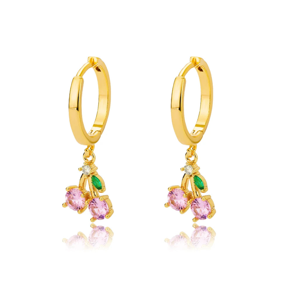 Kristallfrucht Kirsch-Ohrringe für Frauen Edelstahl Rosa Kirsch-Ohrring Femme Fee Mode Boho Schmuck Geschenk 2023