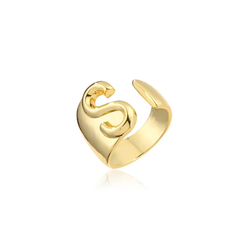 Hohler A-Z Buchstaben Goldfarbe Metall Verstellbarer Öffnungsring Initialen Name Alphabet Damen Party Statement Breiter Trendiger Schmuck