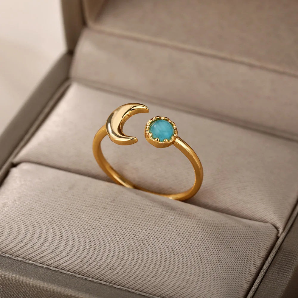 Edelstahl Opal Fingerringe für Frauen Mode Verstellbares Paar Geometrischer Ring Handgefertigter Ästhetischer Schmuck Anillos Geschenk