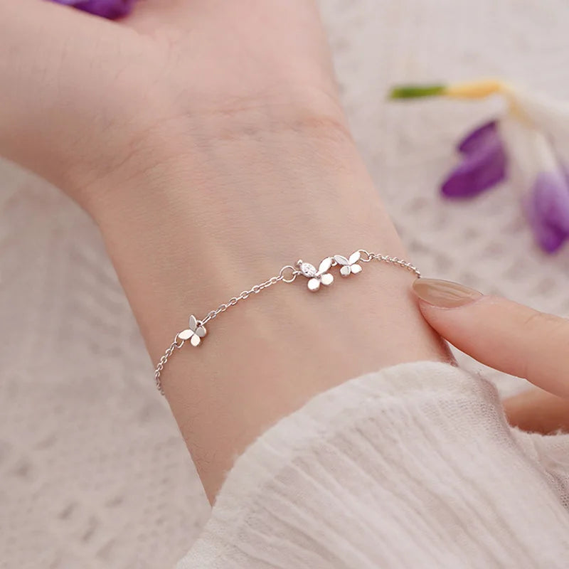 VENTFILLE 925 Silber Diamantbesetztes Schmetterlingsarmband Damen Mode Temperament Blume Verstellbares Armband