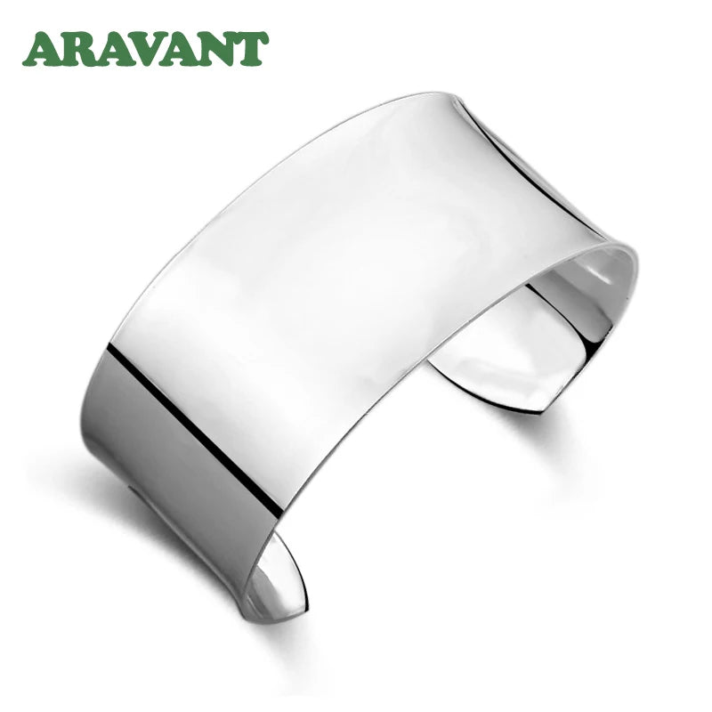 Aravant 925er Silber Breiter 30mm Großer Glatter Offener Armreif Für Herren Damen Mode Schmuck
