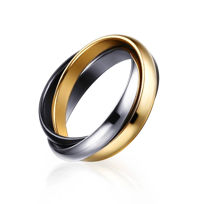 Charm Damenringe Dreifach ineinandergreifender Rolling Ring Edelstahl Goldfarben Weihnachtsschmuck