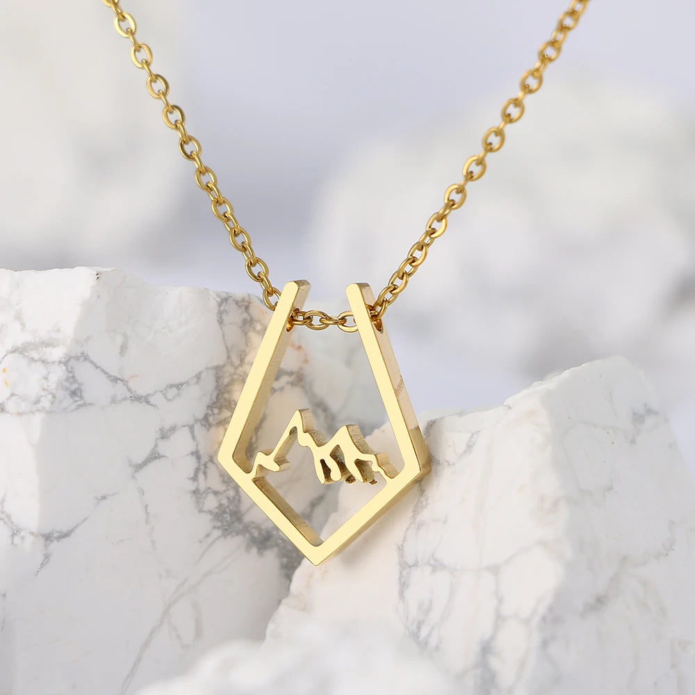 Stainless Steel Necklaces Irregular Mountain Peak Pendant Chain Collar Charm Fashion Necklace For Women Jewelry Party Men Gifts