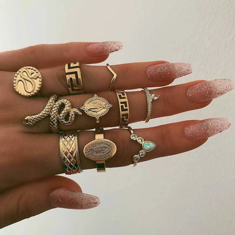 Fashion Geometrische Knöchelringe Set Für Frauen Kristall Goldfarben Fingerring Boho Damen Hochzeit Schmuck Geschenk