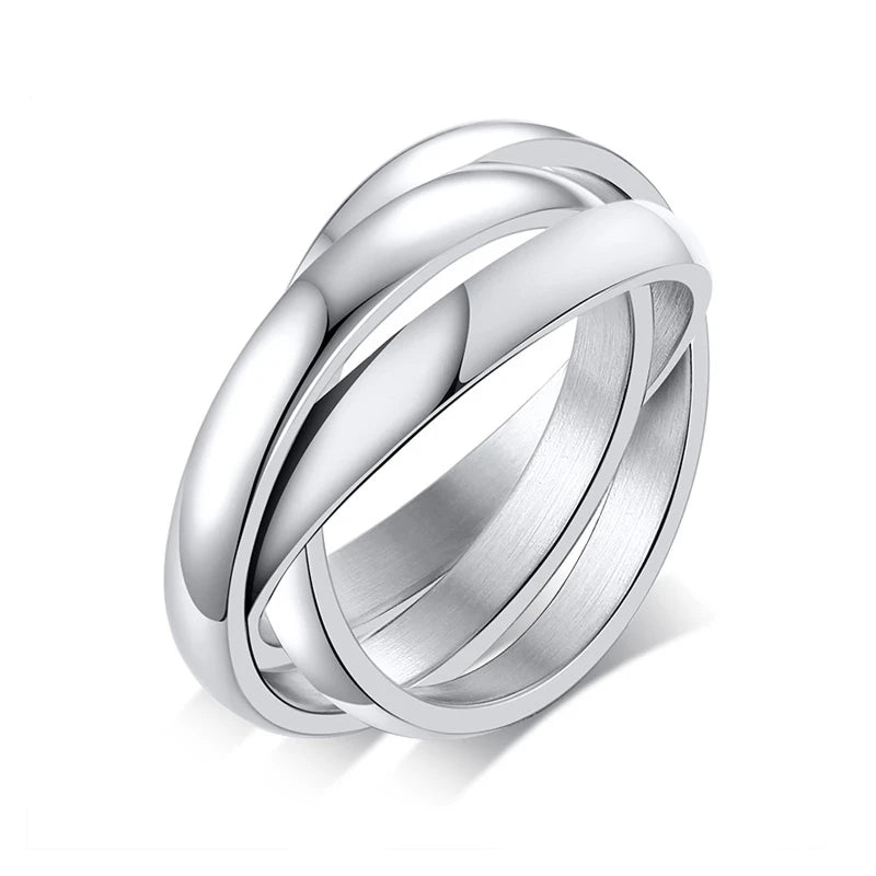 Charm Damenringe Dreifach ineinandergreifender Rolling Ring Edelstahl Goldfarben Weihnachtsschmuck