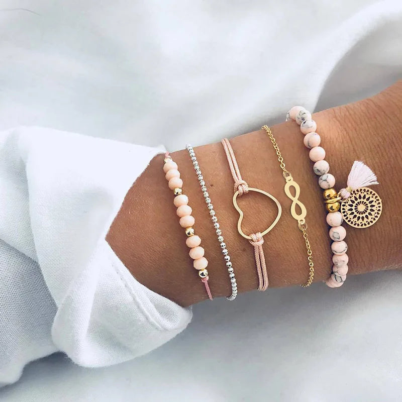 Boho Armreif für Frauen Schildkröte Elefant Herz Muschel Stern Mond Pfeil Karte Kristall Charms Perlen Armband Set Böhmischer Schmuck