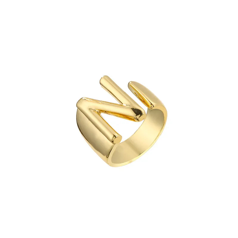 Hohler A-Z Buchstaben Goldfarbe Metall Verstellbarer Öffnungsring Initialen Name Alphabet Damen Party Statement Breiter Trendiger Schmuck