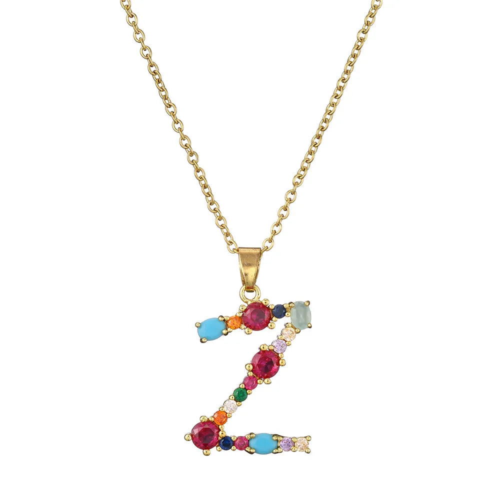 2024 New Hot Colourful Crystal AAA CZ 26 Capital Letters Pendant Necklace For Women Girl Gold Color Copper Initial Name Jewelry