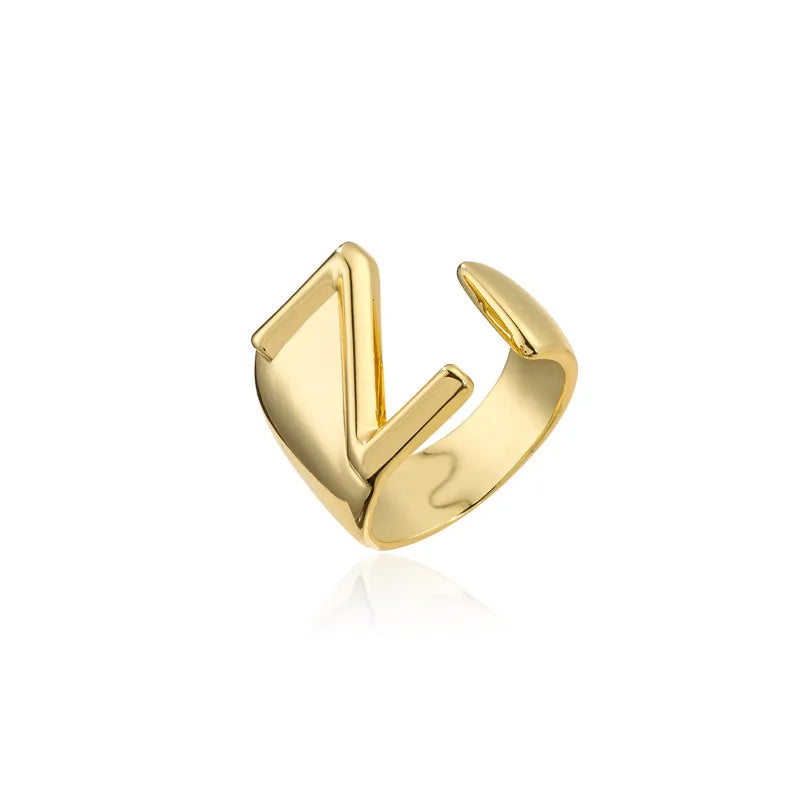 Hohler A-Z Buchstaben Goldfarbe Metall Verstellbarer Öffnungsring Initialen Name Alphabet Damen Party Statement Breiter Trendiger Schmuck