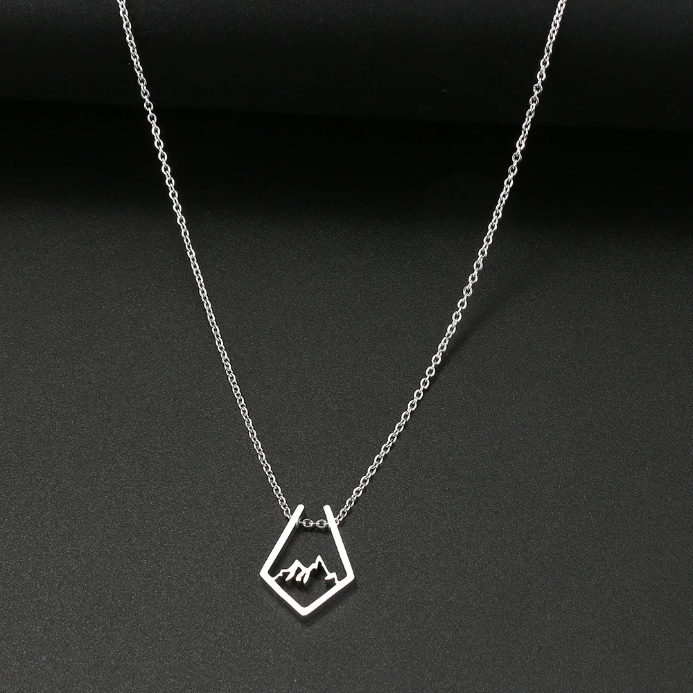Stainless Steel Necklaces Irregular Mountain Peak Pendant Chain Collar Charm Fashion Necklace For Women Jewelry Party Men Gifts