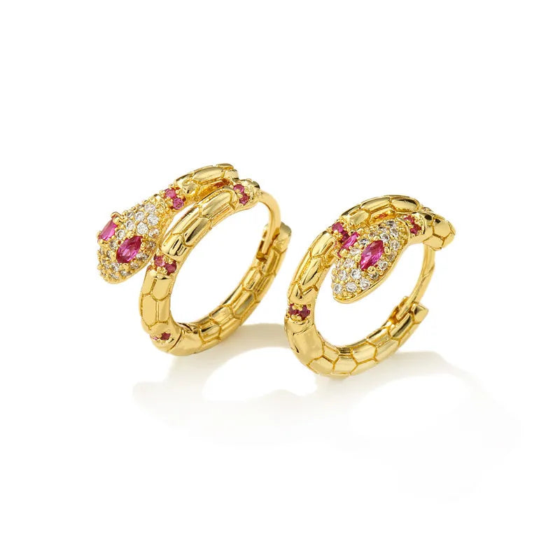 Pendientes de serpiente de circonita de cristal coloridos de alta calidad, estilo punk, color dorado, pendientes de aro pequeños, joyería