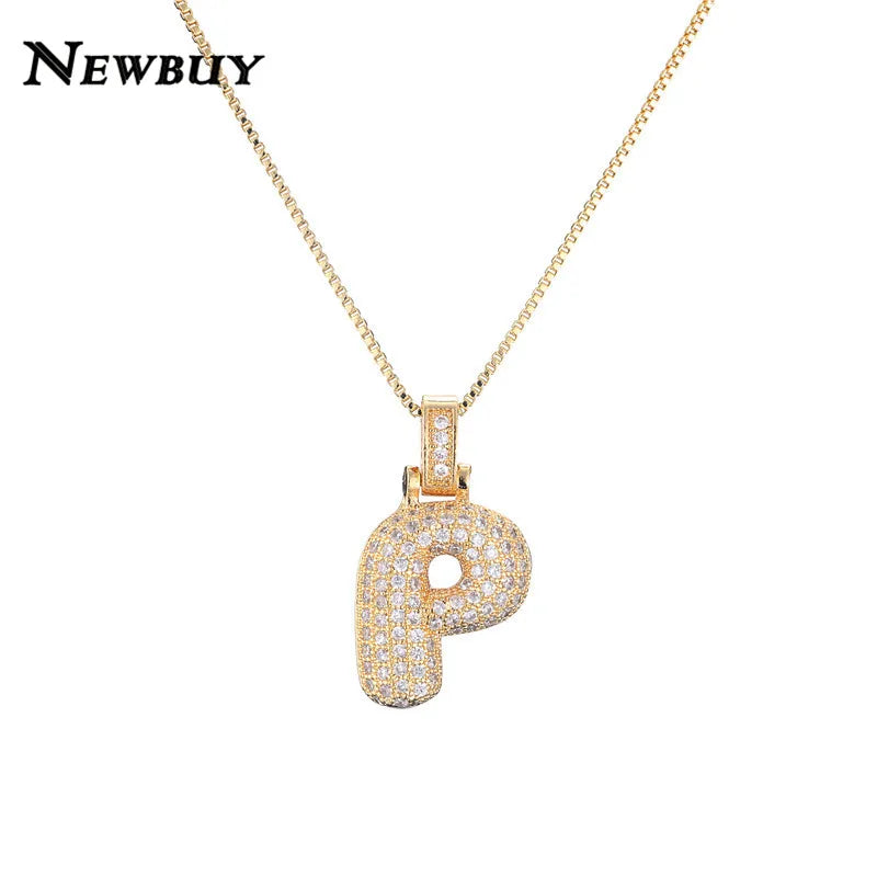 NEWBUY CZ Zirconia Crystal 26 A-Z Letters Pendant Necklace For Men Women Punk Initials Name Necklace Fashion Hip Hop Jewelry