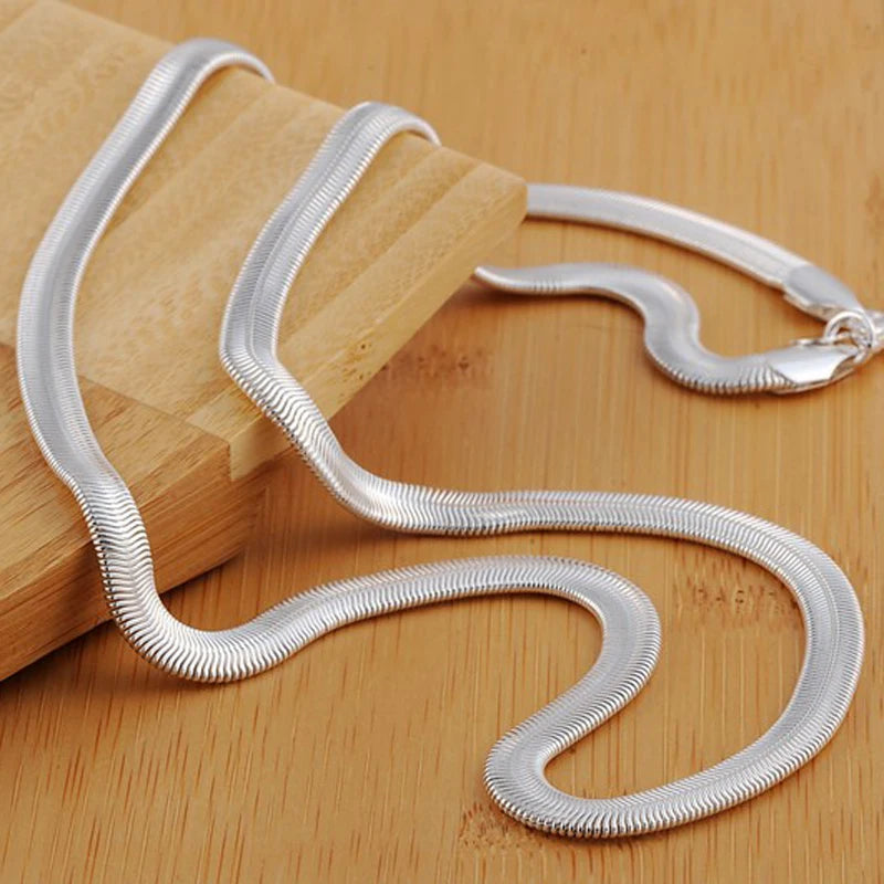 Aravant Cadena plana de serpiente de 6 mm de plata de ley 925 de 16/18/20/22/24/26 pulgadas para mujer y hombre, joyería de moda para boda