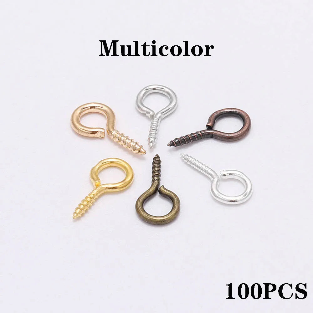 100-200 unidades de mini ganchos de ojo, cierres de tornillo dorados, conectores, colgantes, ganchos roscados para hacer joyas, accesorios