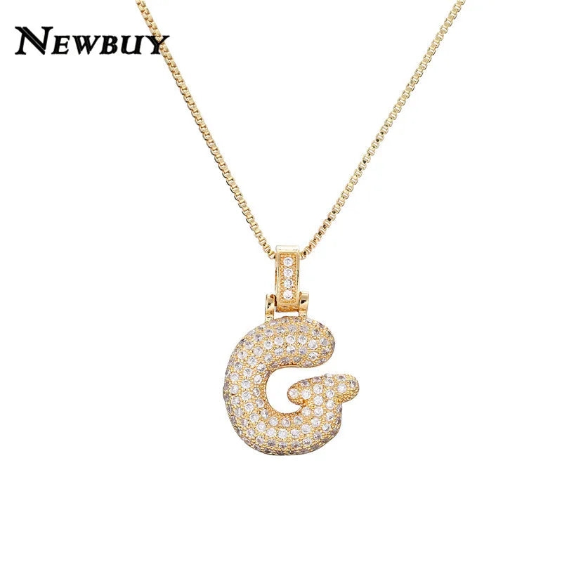 NEWBUY CZ Zirconia Crystal 26 A-Z Letters Pendant Necklace For Men Women Punk Initials Name Necklace Fashion Hip Hop Jewelry
