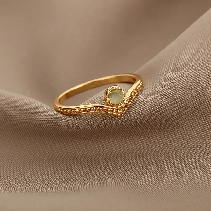 Edelstahl Opal Fingerringe für Frauen Mode Verstellbares Paar Geometrischer Ring Handgefertigter Ästhetischer Schmuck Anillos Geschenk