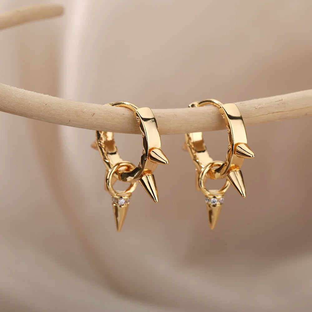 Punk Spike Rivet  Stainless Steel Earrings For Women Gold Color Earring Gothic Christmas Party Jewelry Gift Bijoux Femme