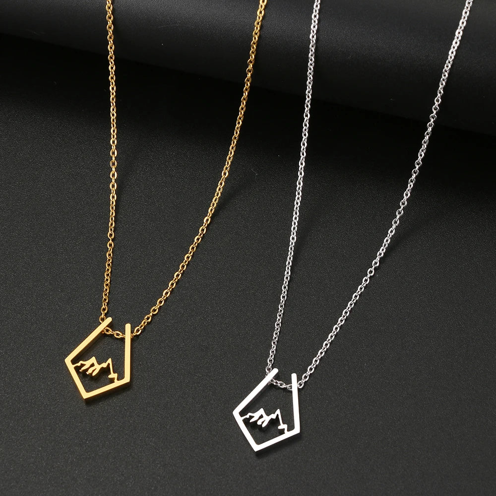 Stainless Steel Necklaces Irregular Mountain Peak Pendant Chain Collar Charm Fashion Necklace For Women Jewelry Party Men Gifts